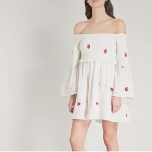 Free People White and Red Bell Sleeve Sundress